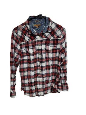 Jachs Girlfriend Bea Pearl Snap Western Shirt Womens Size Medium Red Plaid
